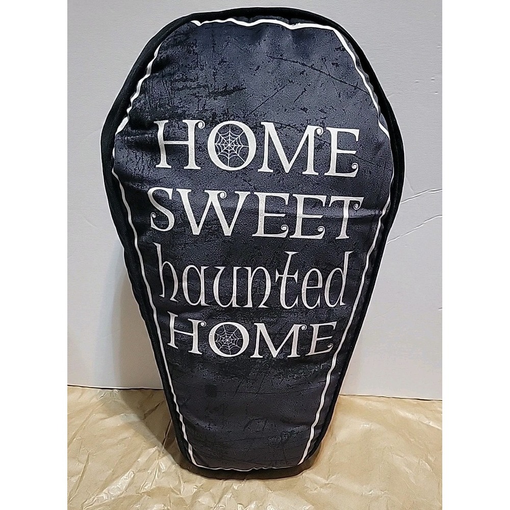 HALLOWEEN HOME SWEET HAUNTED HOME COFFIN THROW PILLOW Casket 18"x 11"
